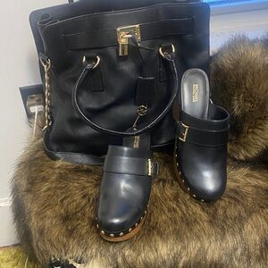 Michael Kors Black Bag and Clogs with Gold Details